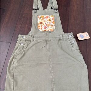 Love Tree Olive Green Denim Overalls Jumper Dress